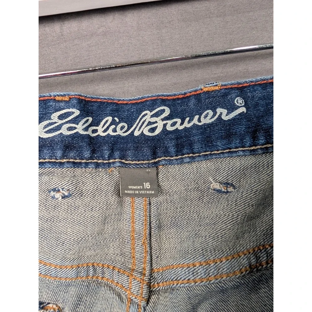 Eddie Bauer Womens Blue Boyfriend Midrise Slim Leg Denim Jeans Size 16